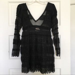 Tracy Reese black lace puff shoulder blouse dress
